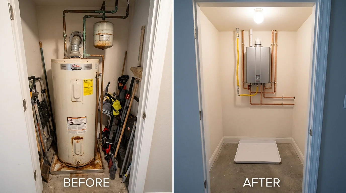 Tank water heater versus wall-mounted tankless unit comparison for Morocco, IN homeowners